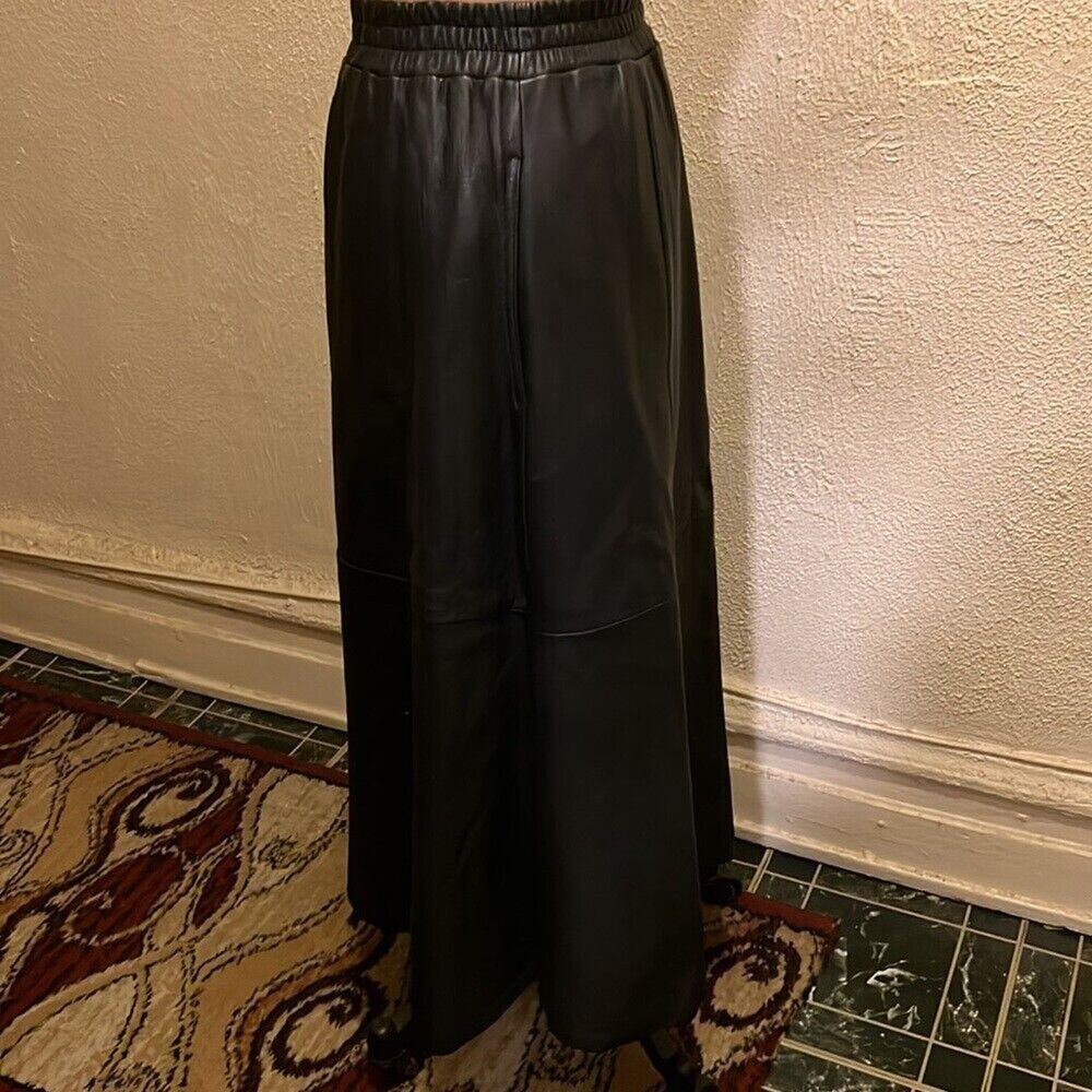 Vintage 1980's Saks Fifth Avenue Black A-Line Midi Leather Skirt Size M - Picture 5 of 14